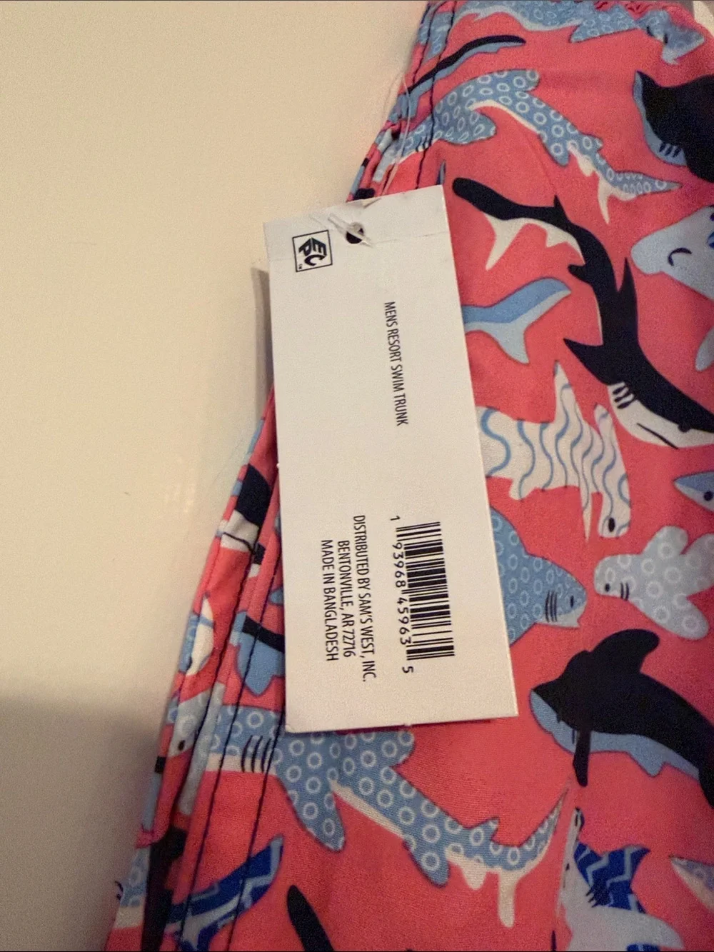 Men's Pink Shark-Print Swim Trunks with Drawstring Waist